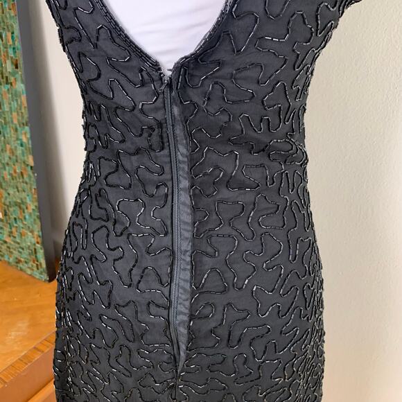Vtg Laurence Kazar XL Dress 100% Silk Heavily Sequined Beaded Cut Out Back Black - Picture 9 of 14